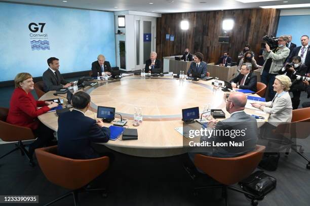 British Prime Minister Boris Johnson, US President Joe Biden, Canadian Prime Minister Justin Trudeau, Italian Prime Minister Mario Draghi, President...