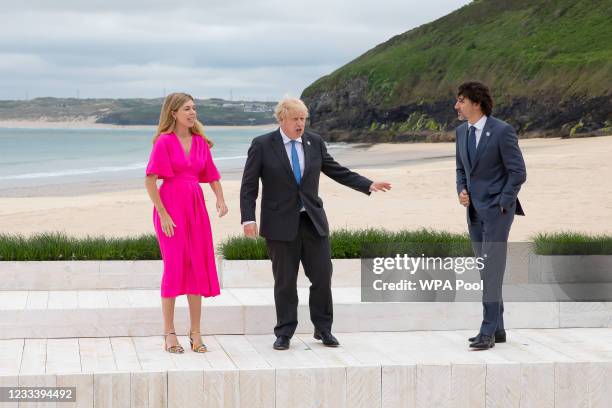 Prime Minister of United Kingdom, Boris Johnson and wife Carrie Johnson stand with Prime Minister of Canada, Justin Trudeau during the Leaders...