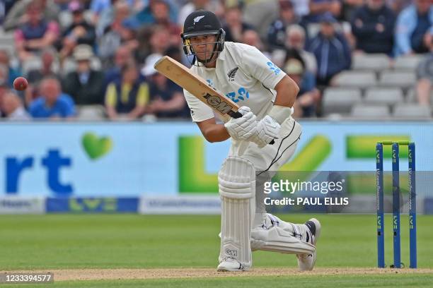 New Zealand's Ross Taylor bats during the second day of the second Test match between England and New Zealand at Edgbaston Cricket Ground in...