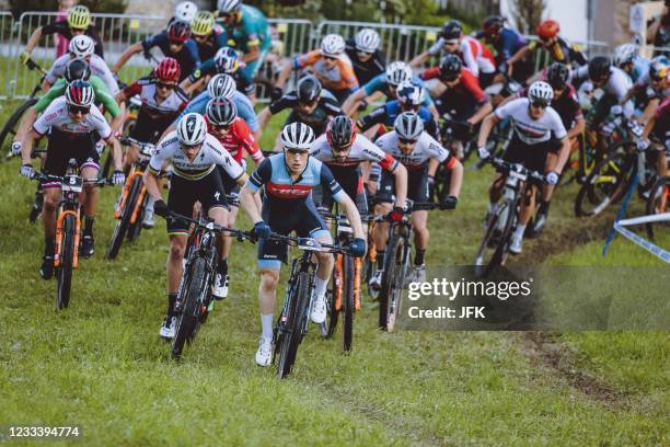 New Zealand's Anton Cooper competes during the men's Cross Country Short Track competition of the UCI Mountain Bike World Cup in Leogang, Austria, on...