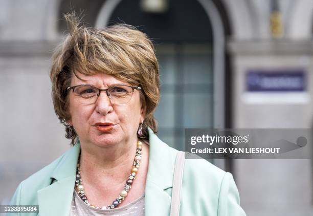 Dutch informateur Mariette Hamer, who helps guide Cabinet formation talks, speaks to the press after meeting political leaders, in the Hague, on June...