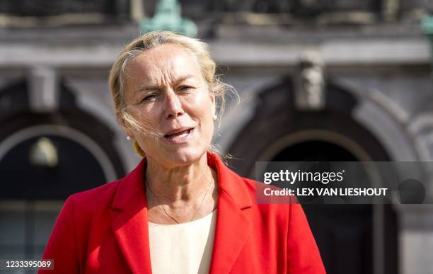 Dutch centre-left D66 party leader Sigrid Kaag speaks to the press after a conversation with informateur Mariette Hamer, who helps guide Cabinet...