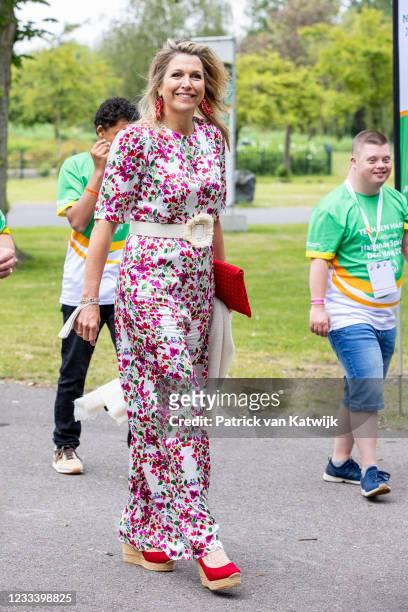 Queen Maxima of The Netherlands visits the Special Olympics on June 11, 2021 in The Hague, Netherlands. The annual two-day sports event for people...