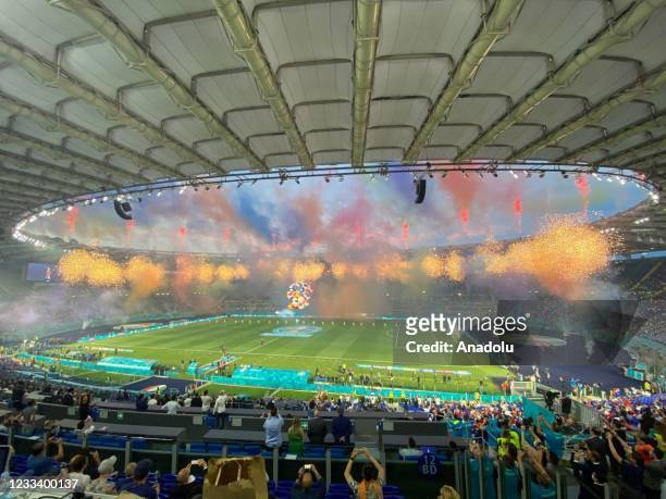 View from the Stadio Olimpico during an opening ceremony of the tournament ahead of UEFA EURO 2020 Group A match between Turkey and Italy in Rome,...