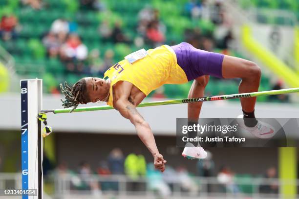 JuVaughn Harrison of the LSU Tigers competes in the men's high jump during the Division I Men's and Women's Outdoor Track & Field Championships held...