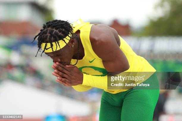 Emmanuel Ihemeje of the Oregon Ducks reacts during the men's triple jump during the Division I Men's and Women's Outdoor Track & Field Championships...
