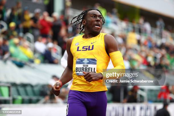 Sean Burrell of the LSU Tigers reacts to his victory in the mens 400 meter hurdles during the Division I Men's and Women's Outdoor Track & Field...
