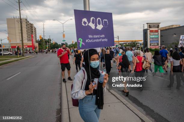 Public march in their honour of a muslim family that was killed, in London, Ontario, Canada, on Friday, June 11, 2021. Three generations of the...