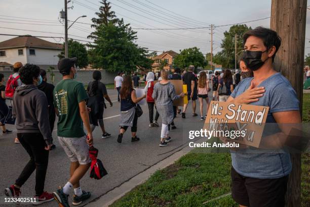 Public march in their honour of a muslim family that was killed, in London, Ontario, Canada, on Friday, June 11, 2021. Three generations of the...