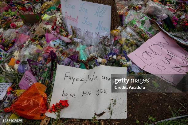 Memorial in honour of a muslim family that was killed, in London, Ontario, Canada, on Friday, June 11, 2021. Three generations of the Afzaal family...