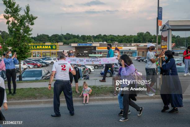 Public march in their honour of a muslim family that was killed, in London, Ontario, Canada, on Friday, June 11, 2021. Three generations of the...