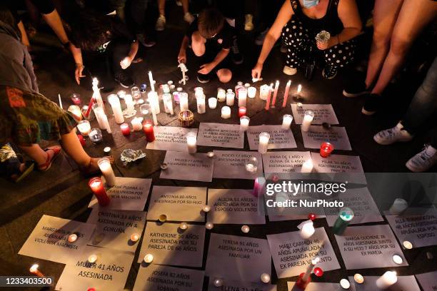 Protest against femicide, gender-based violence targeted at women in Madrid, Spain on 11st June, 2021. The feminist movement has called for rallies...