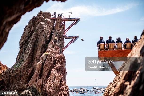 In this handout image provided by Red Bull, Xantheia Pennisi of Australia dives from the 21 metre platform during the final day of the first stop of...