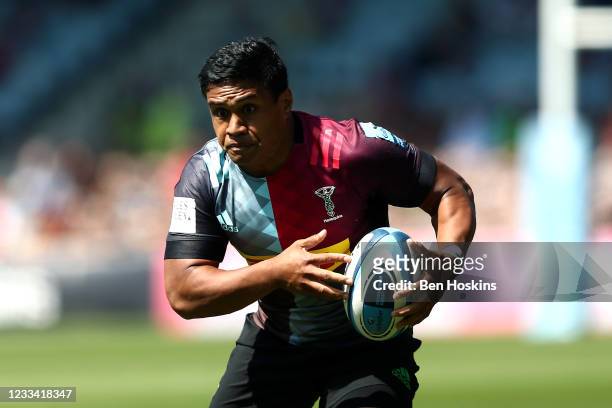Ben Tapuai of Harlequins in action during the Gallagher Premiership Rugby match between Harlequins and Newcastle Falcons at Twickenham Stoop on June...