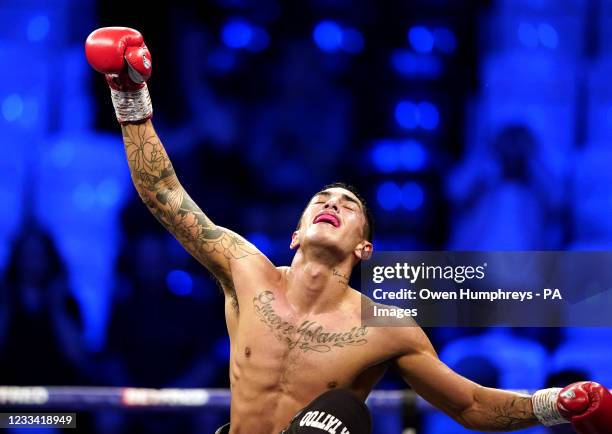 Jeremias Ponce celebrates beating Liam Ritson in the IBF Super-Lightweight World Title Final Eliminator bout at the Vertu Arena in Newcastle. Picture...