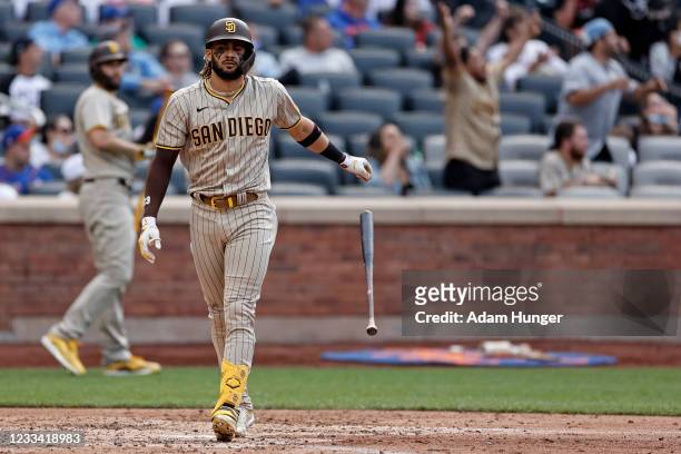 Fernando Tatis Jr. #23 of the San Diego Padres hits a solo home run during the seventh inning against the New York Mets at Citi Field on June 12,...