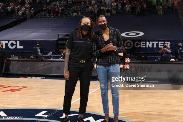 Minnesota Lynx legends, Seimone Augustus and Rebekkah Brunson are honored before the game between the Minnesota Lynx and the Los Angeles Sparks on...