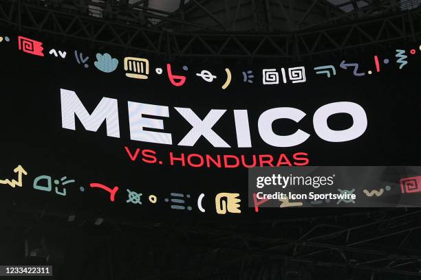 The video board featuring Mexico and Honduras during the international friendly match between Honduras and Mexico on June 12th, 2021 at Mercedes-Benz...