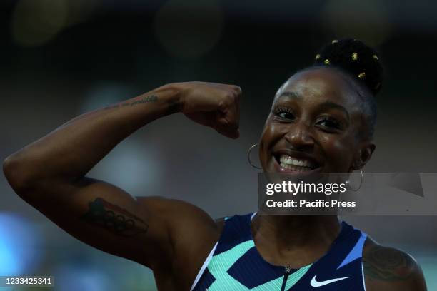 Jasmine Camacho-Quinn reacts after she wins the 400 meters competition at the Wanda Diamond League Golden Gala Pietro Mennea at Asics Firenze...
