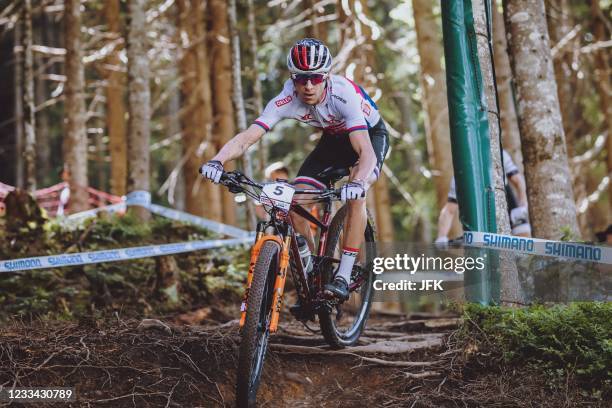 Czech Republic's Ondrej Cink competes in the Men's Cross Country competition of the UCI Mountain Bike World Cup in Leogang, Austria, on June 13,...