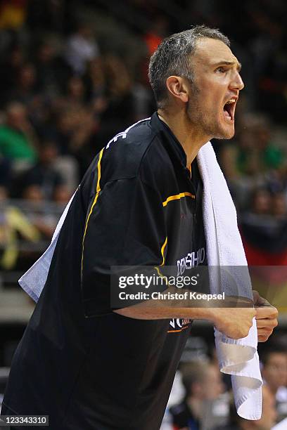 Sven Schultze of Germany shouts during the EuroBasket 2011 first round group B match between Italy and Germany at Siauliai Arena on September...
