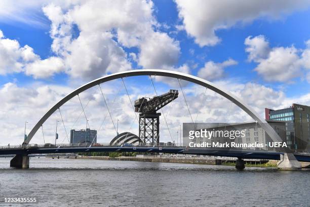 The Clyde Arc, spanning the River Clyde during the UEFA Euro 2020 Championship on June 13, 2021 in Glasgow, United Kingdom.
