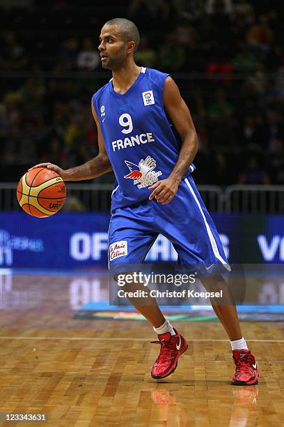 Tony Parker of France runs with the ball during the EuroBasket 2011 first round group B match between Israel and France at Siauliai Arena on...