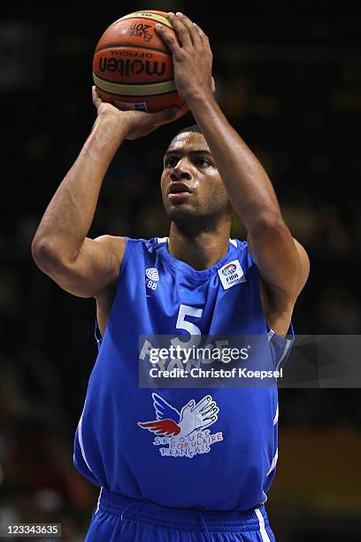 Nicolas Batum of France throws the ball during the EuroBasket 2011 first round group B match between Israel and France at Siauliai Arena on September...