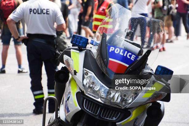 View of a police motorbike in Marseille.