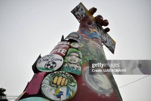 Monument to the resistance built by protestors and locals is seen in Cali, Colombia, amid ongoing protests against the government of Colombian...