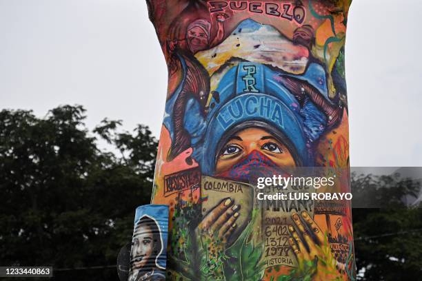 Part of the monument to the resistance built by protestors and locals is seen in Cali, Colombia, amid ongoing protests against the government of...