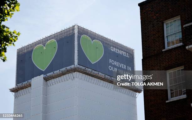 Grenfell Tower is pictured in west London on June 14 four years after a fire in the residential tower block killed 72 people. - Grenfell Tower is the...