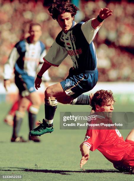 Benito Carbone of Sheffield Wednesday evades the challenge from Stig Inge Bjornebye during a FA Carling Premiership match at Hillsborough Stadium on...