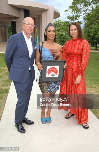 Editor of GQ Dylan Jones, Priya Ahluwalia and CEO of the British Fashion Council Caroline Rush attend a drinks reception celebrating 2021 BFC/GQ...