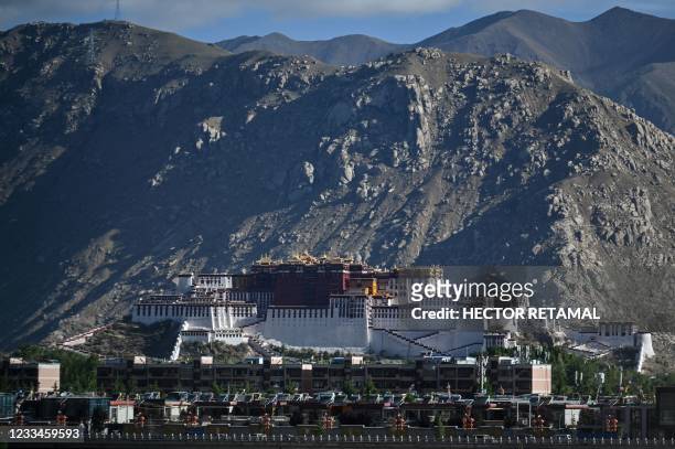 This photograph taken on June 2, 2021 during a government organised media tour shows the Potala Palace - classified as a World Heritage Site by...