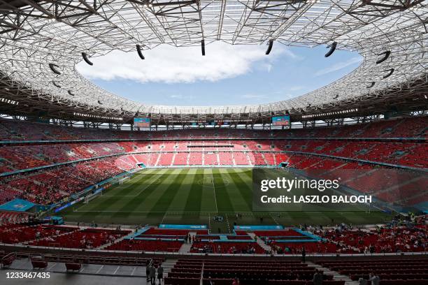 General view shows the Puskas Arena in Budapest before the UEFA EURO 2020 Group F football match between Hungary and Portugal on June 15, 2021.
