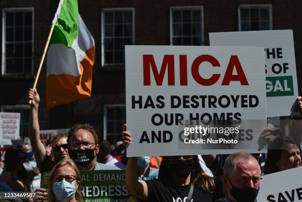 Protesters during a rally in Dublin city center demanding a 100% compensation scheme for homes and properties affected by mica contaminated bricks....
