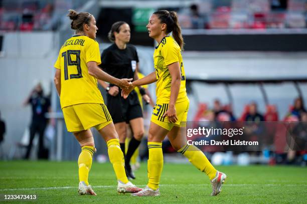 Filippa Angeldahl of Sweden and Johanna Rytting Kaneryd of Sweden react during the Women's International Friendly match between Sweden and Australia...