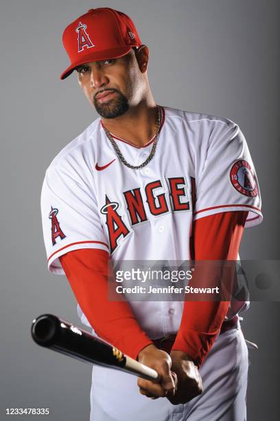 Albert Pujols of Los Angeles Angels poses during Photo Day on Friday, February 26, 2021 at Tempe Diablo Stadium in Tempe, Arizona.