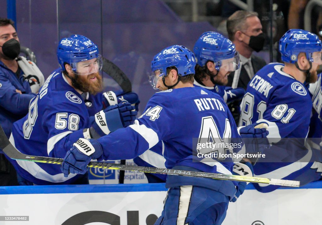 Jan Rutta Lightning Tampa Bay Lightning defenseman Jan Rutta scores a goal and celebrates ...