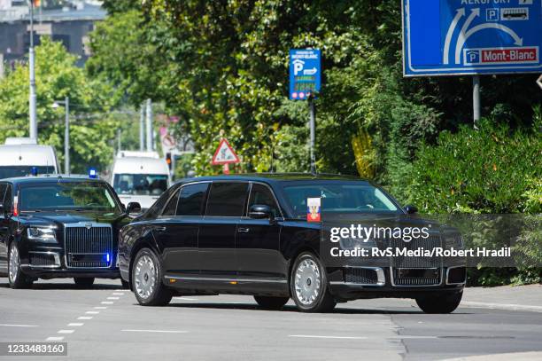 The motorcade of Russian President Vladimir Putin crosses a streets of Geneva on its way to Villa La Grange on June 16, 2021 in Geneva, Switzerland....