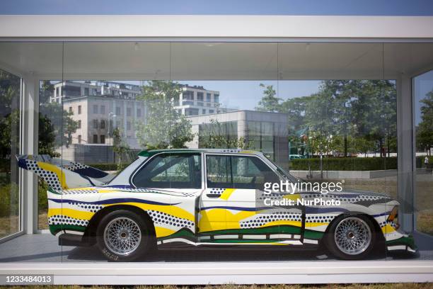Painted by Roy Lichtenstein seen on BMW Art Car exhibition in Warsaw, Poland on June 16, 2021.