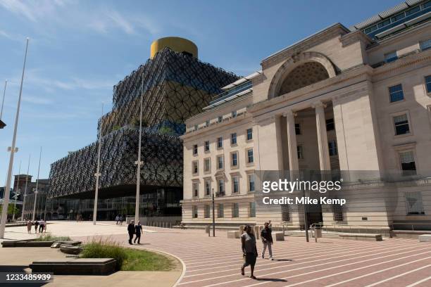 Local people in Centenary Square on 15th June 2021 in Birmingham, United Kingdom. The £16m redevelopment of Birminghams Centenary Square has now been...