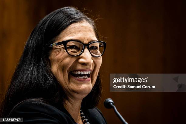 Secretary of Interior Deb Haaland testifies before the Senate Appropriations Subcommittee on Interior, Environment, and Related Agencies during a...