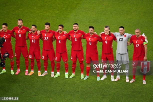 Turkey's forward Cengiz Under, Turkey's forward Kenan Karaman, Turkey's defender Umut Meras, Turkey's defender Kaan Ayhan, Turkey's defender Zeki...