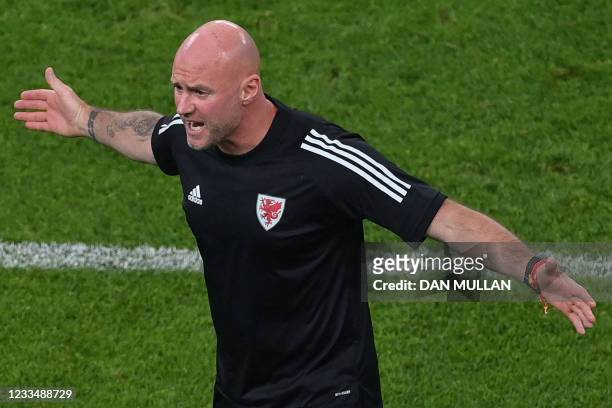 Wales' coach Robert Page gestures during the UEFA EURO 2020 Group A football match between Turkey and Wales at the Olympic Stadium in Baku on June...