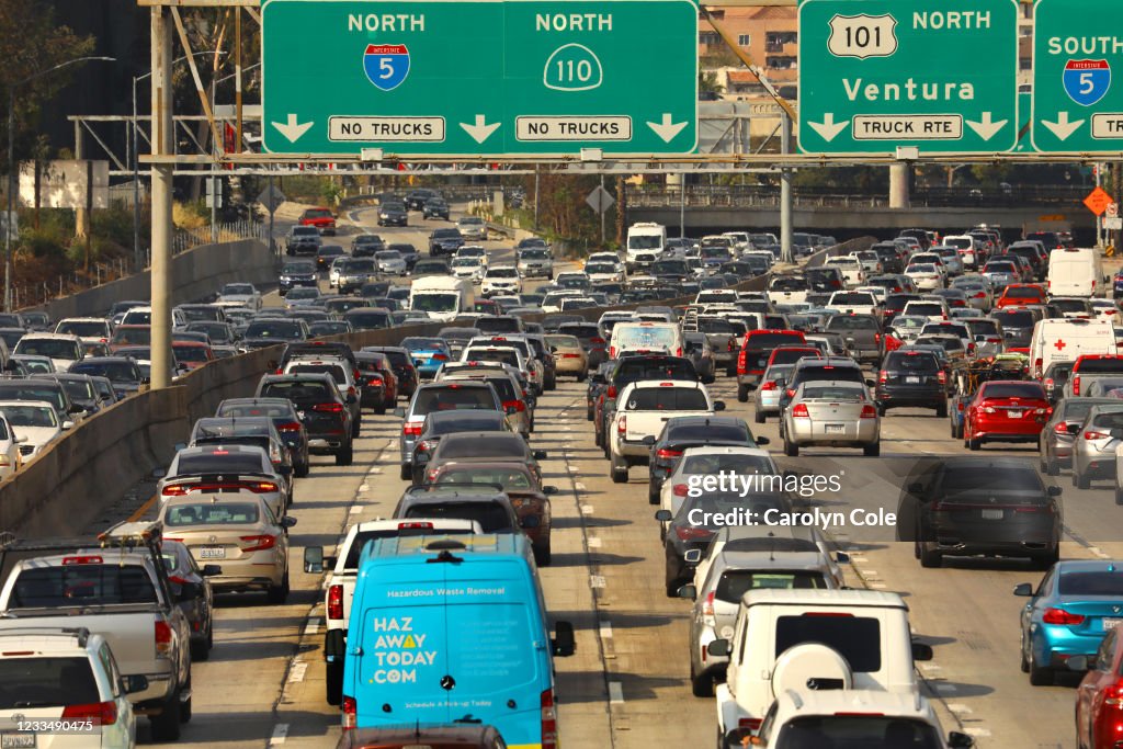 Traffic, Los Angeles, reopening, downtown, 110 freeway.