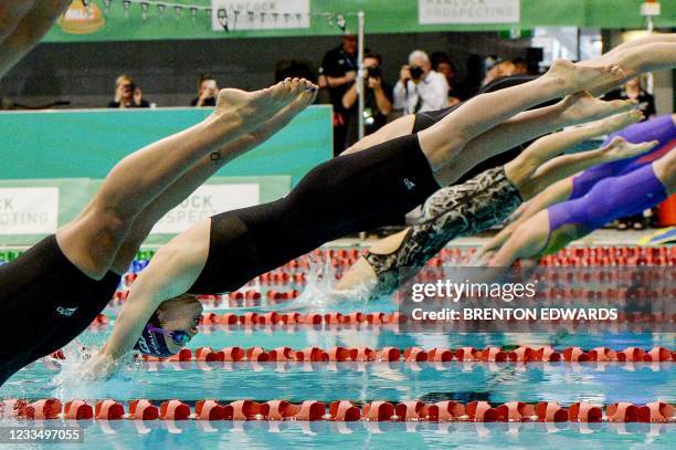 Mollie O'Callaghan competes in a women's 50m freestyle heat on the last day of the Australian Olympic swimming trials in Adelaide on June 17, 2021. -...