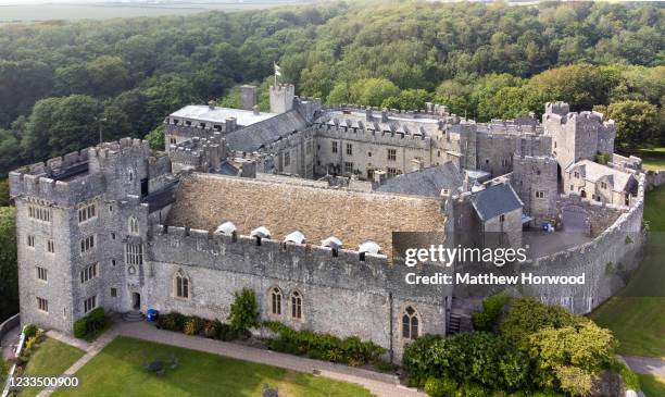 In this image released on June 17 an aerial view of St Donat's Castle, home to UWC Atlantic College, can be seen on June 14, 2021 in Vale of...