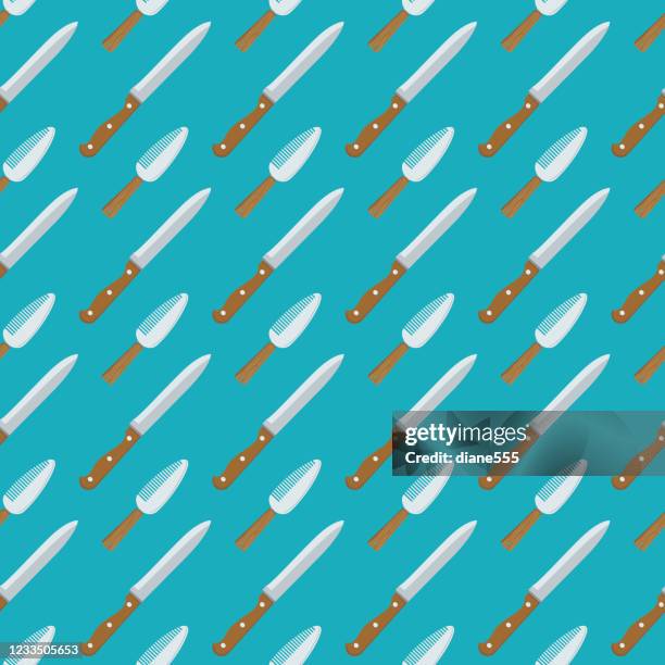 knife and cheese cutters seamless pattern - cheese knife stock illustrations